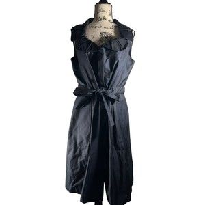 Luca Luca high collar navy blue pleated sleeveless dress